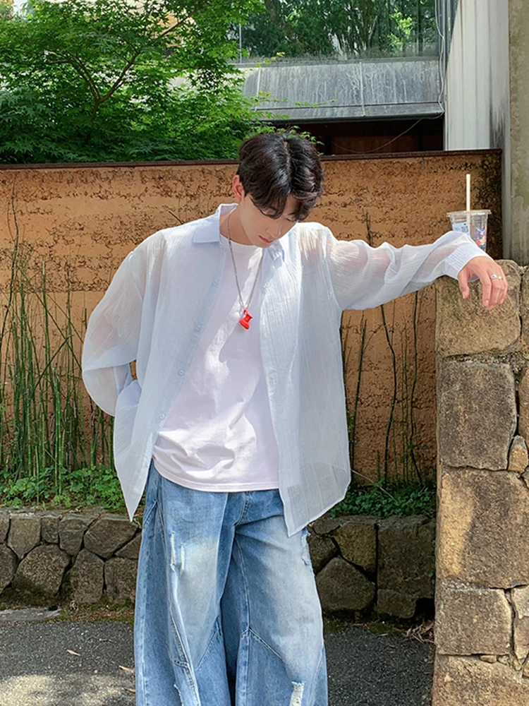 

Мужская летняя тонкая куртка из ледяного шелка с быстрым высыханием, свободного кроя, с вырезами, для защиты от солнца, синяя, от тумана и пыли, солнцезащитная.