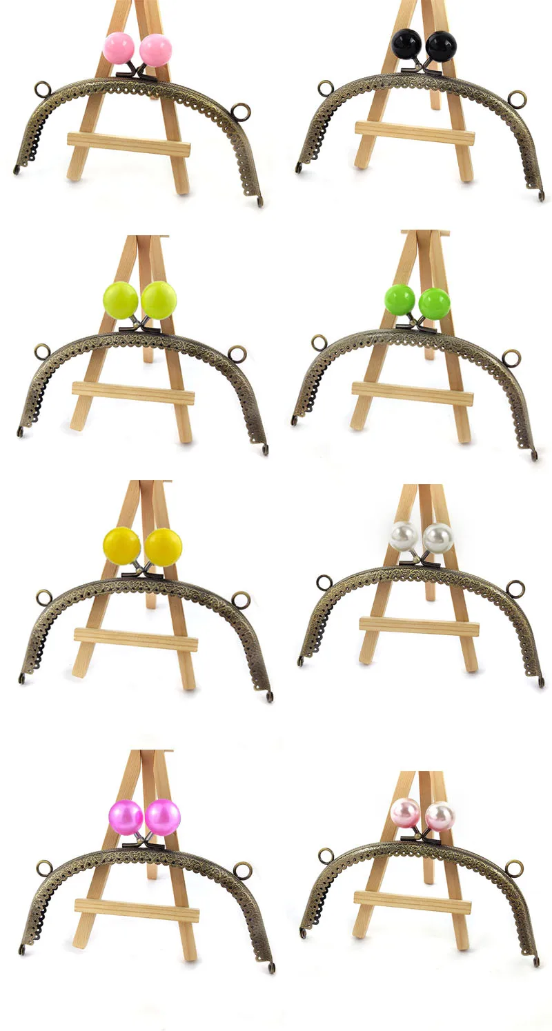5Pcs Deepeel 16.5cm Colored Bead Metal Bag Handle DIY Handmade Sewing Brackets Kiss Clasp Purse Frame Handles for Making Bags