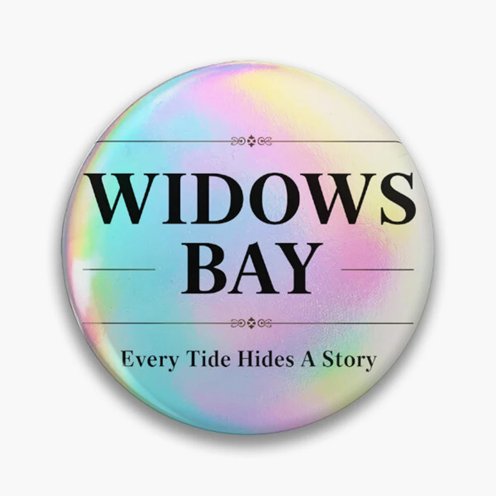 Widows Bay – Every Tide Hides A Story | Coastal Mystery Gothic Typography Design Pin Holographic Star Heart Pin Brooches Laminat