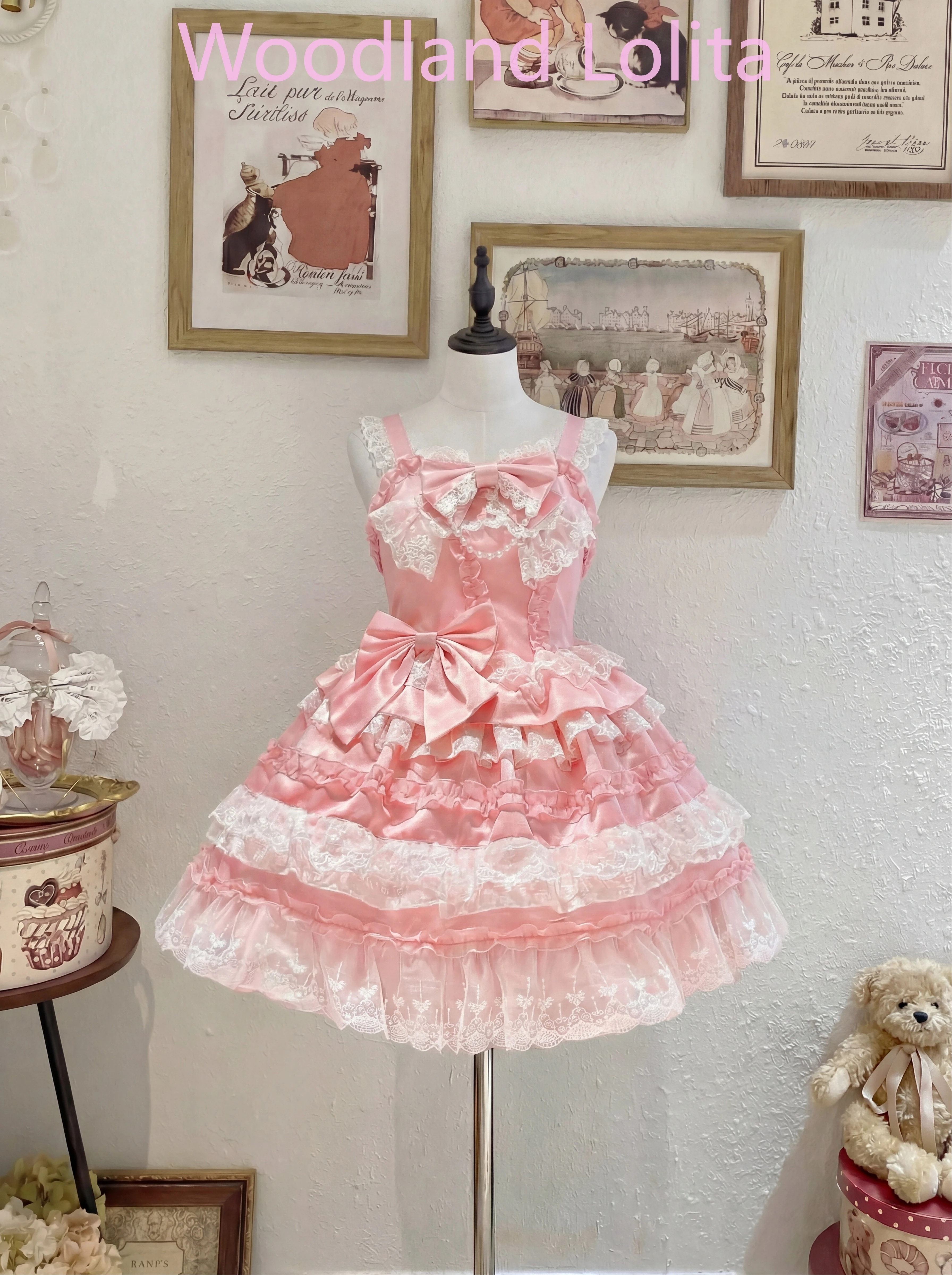 

Spring Summer Japanese Sweet JSK Lolita Dress Women's Bow Cutout Lace Spaghetti Strap Short Dress Girl Cute Pink Elegant Clothes