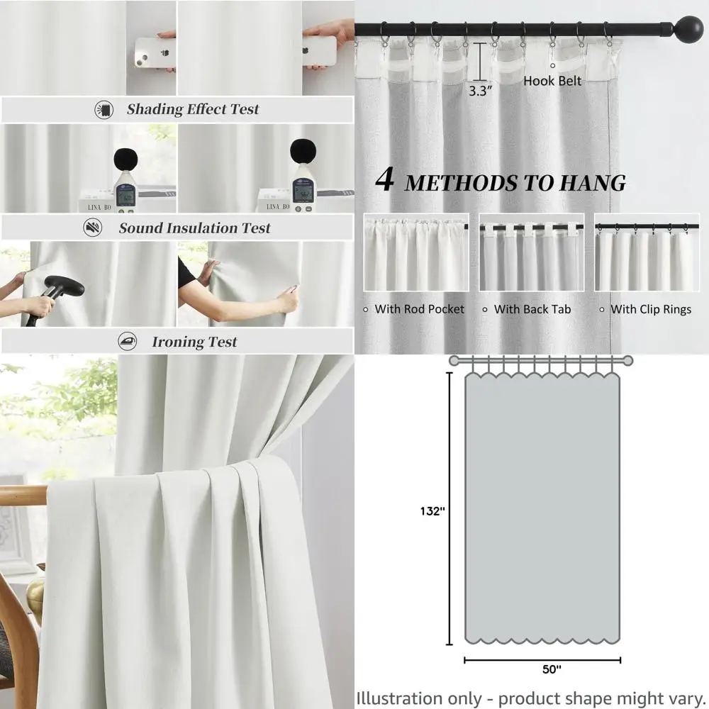 

Очень длинные шторы 132 дюйма, панели в стиле фермерского дома/бохо для гостиной, вертикальные драпировки с креплением на петлях для высоких окон (50x132, 2 шт.)