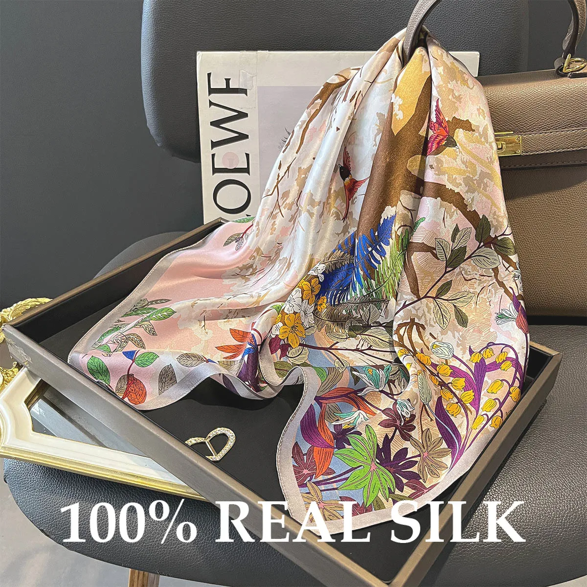 

100% натуральный шелковый шарф, женский дизайнерский квадратный маленький люксовый бренд, лента для волос, повязка на голову, шейный платок, женская мягкая бандана, шаль, накидка 2026