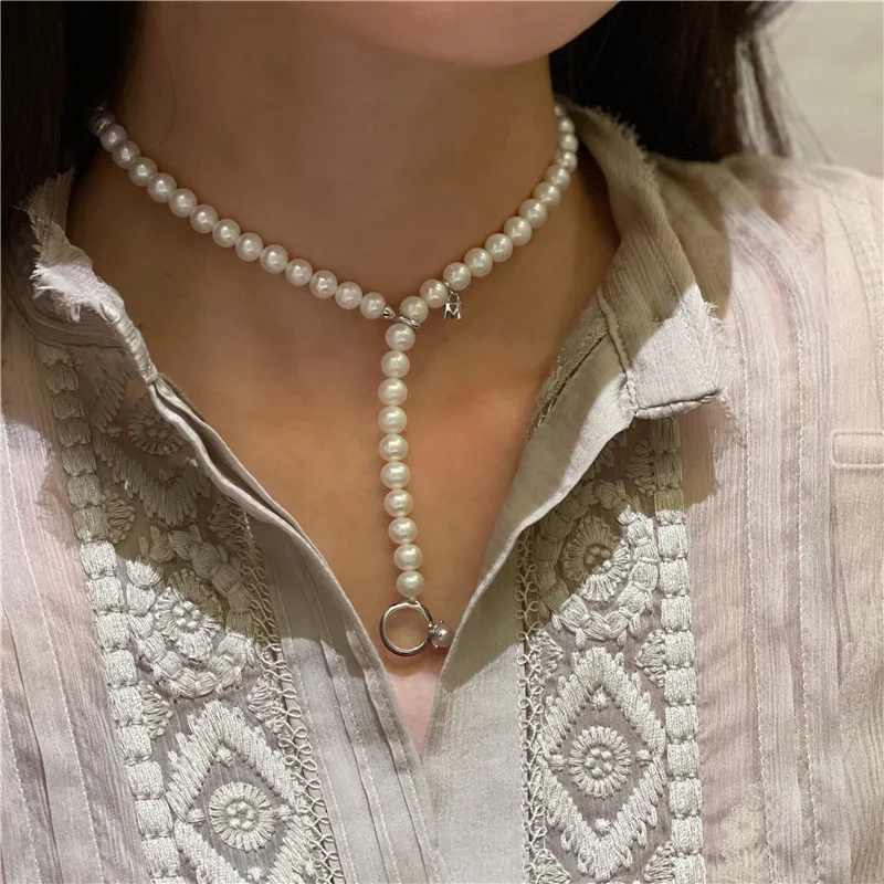 AAAA+9-10mm Natural seawater akoya white roun pearl necklace earring set  925 lucky grass single row sweater chain 18inch 24inch