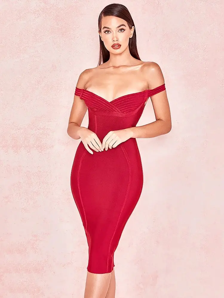 

WillBeNice Vintage Sexy Off Shoulder Wine Red Bandage Dress Evening Party Club Slim Dress Elastic Bodycon Women Vestidos