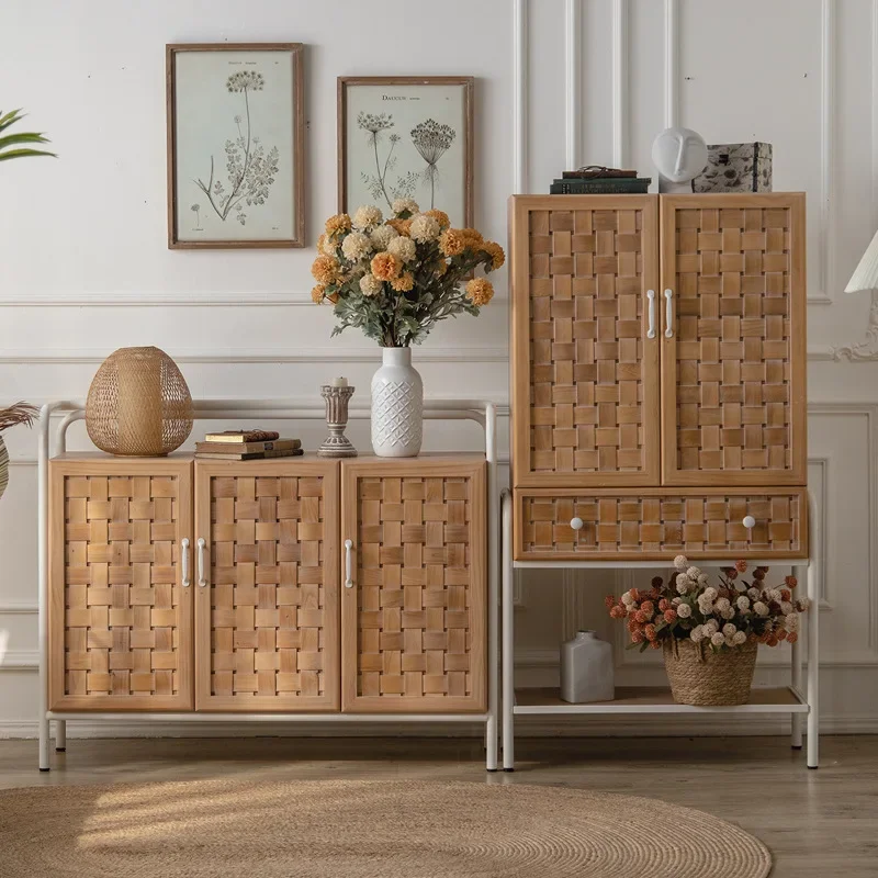 

Nordic style wooden side cabinet, three-door and four-door entrance cabinet, homestay storage cabinet