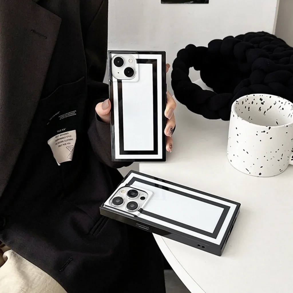 Simplicity Black Line Photo Frame Rectangle Phone Cover Case For iPhone 15 14 13 12 Pro Max