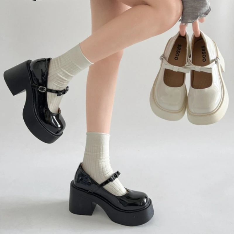 

Женские туфли Мэри Джейн на толстой высокой платформе, модные туфли-лодочки для банкетной вечеринки, новинка 2026, весенние женские модельные кожаные туфли с узлом-бабочкой