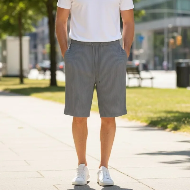 

Miyake 2026 New Men's Shorts Pleated Casual Five-minute Pants Large Size Thin Section Stretch Sports Pants Versatile Commuting