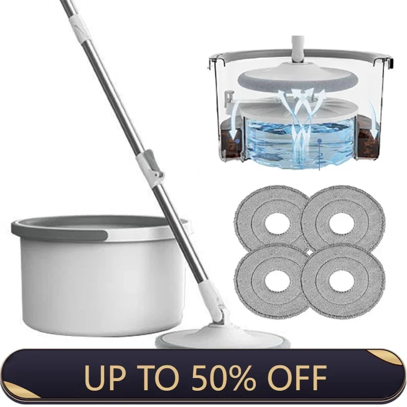 Mops Floor Cleaning Water Separation 360 Spin Mop with Bucket Microfiber Lazy No Hand-Washing Automatic Dewatering Squeeze Broom