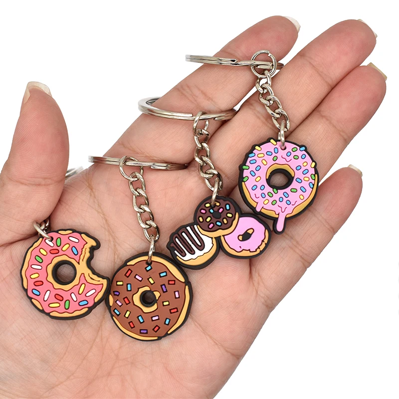 1PCS PVC Donuts Keychain Donuts Key Rings Donuts Key Holders Fit Adult Car Keys Kids Party Gifts Accessories