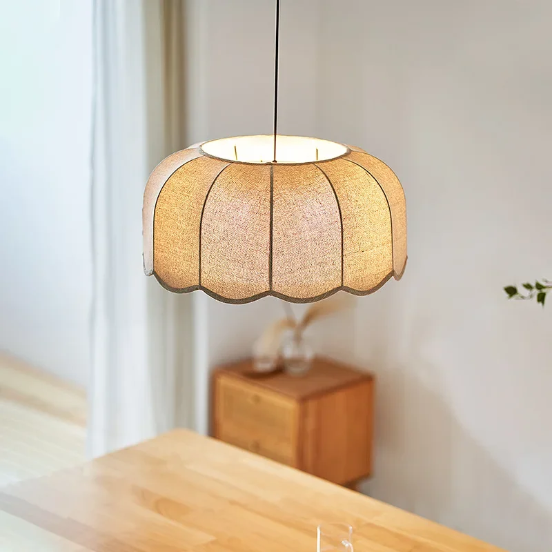 Japanese-style wave restaurant chandelier linen retro bedroom living room B & B simple wabi antique designer lamps