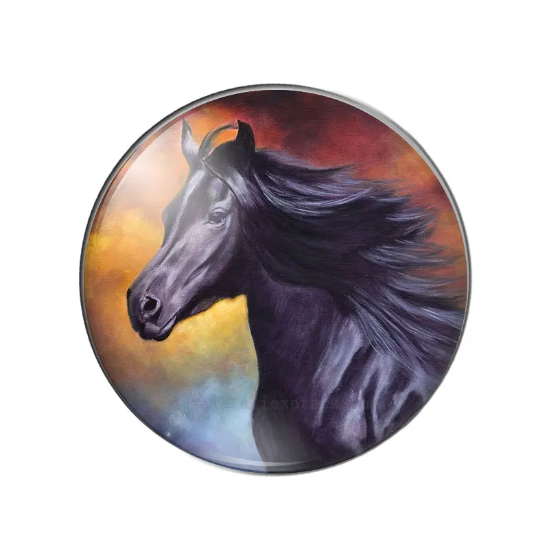 Watercolor horse paintings 10pcs 12mm/18mm/20mm/25mm Round photo glass cabochon demo flat back Making findings