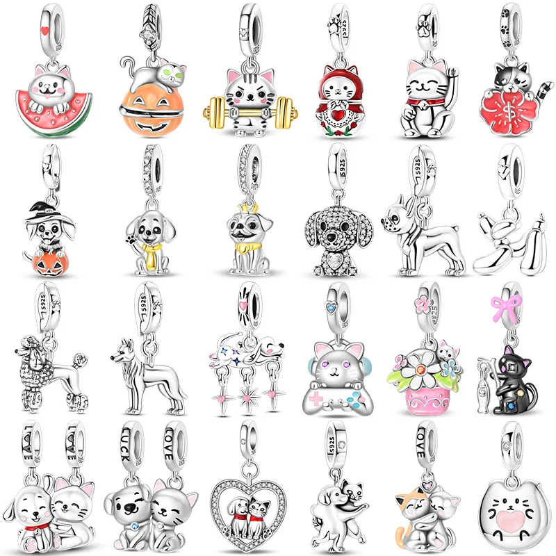 925 Sterling Silver Cute Pet Series Cat And Dog Diary Charms Pendants For Women Fit Original Bracelet DIY Jewelry Gifts