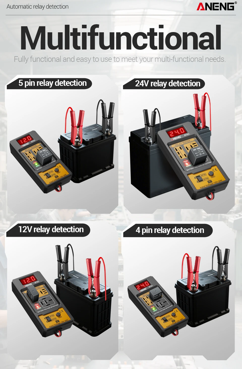 Präzisions-Detektionskit RT01 Kfz-Relais-Tester, gepaart mit BT138 Batterietester, universelles Diagnose- und Wartungswerkzeug – Detail 11