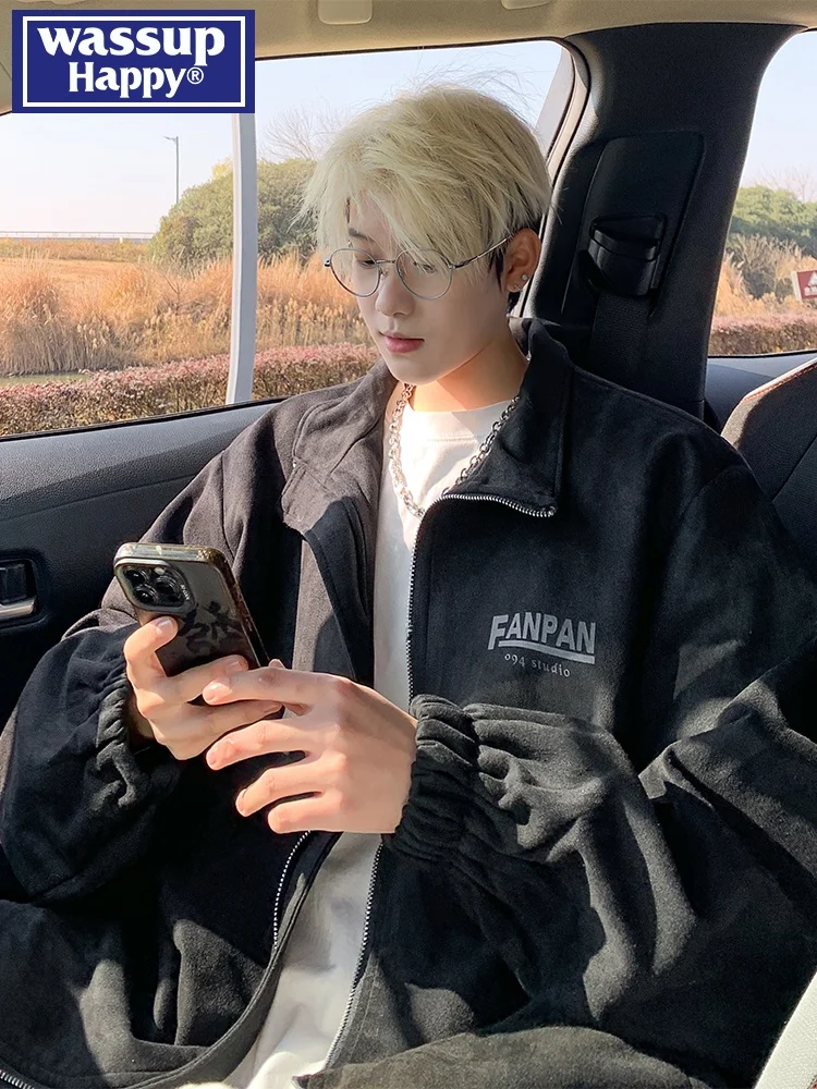 

Wassup Happy American Sle Suede Jaet Men's Casual Autumn Winter Faion Brand Retro High-End Feeling Cool Leisure Coat