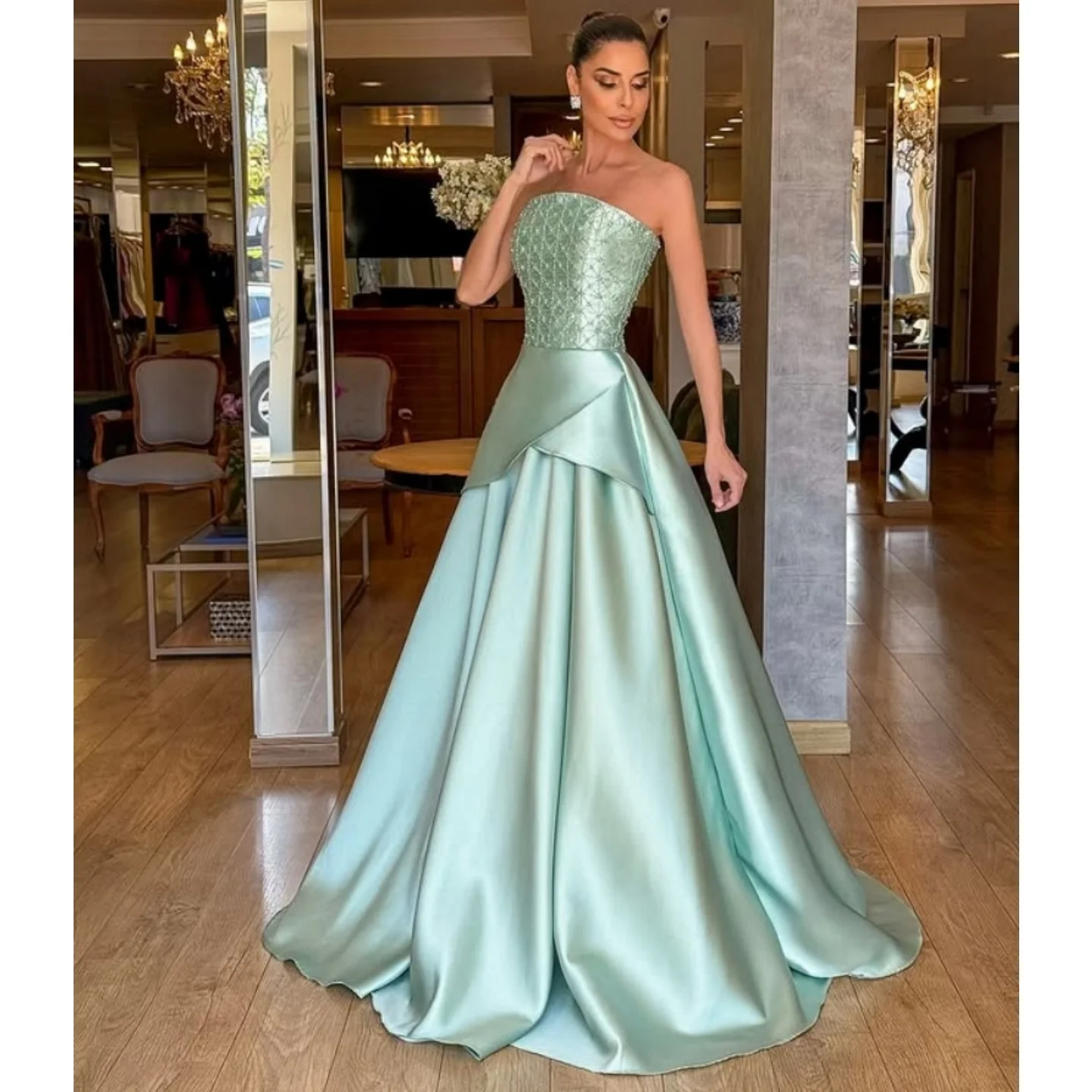 

Зеленые платья для выпускного вечера без бретелек с русалкой Вечерние платья для свадьбы Элегантное атласное вечернее платье в Саудовской Аравии по индивидуальному заказу 2025