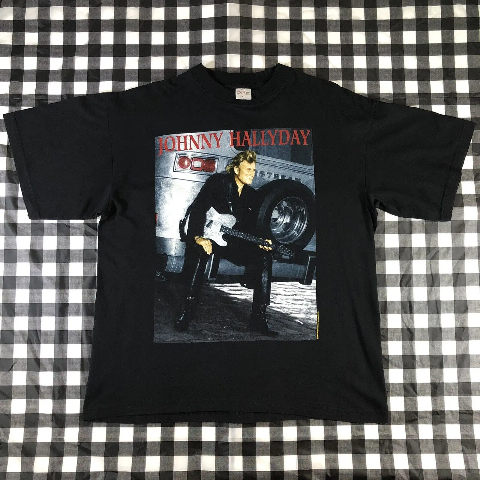 Johnny Hallyday 1995 French Rock Airstream Trailer Tour Vintage Black T Shirt Funny Short Sleeve Tshirt Streetwear