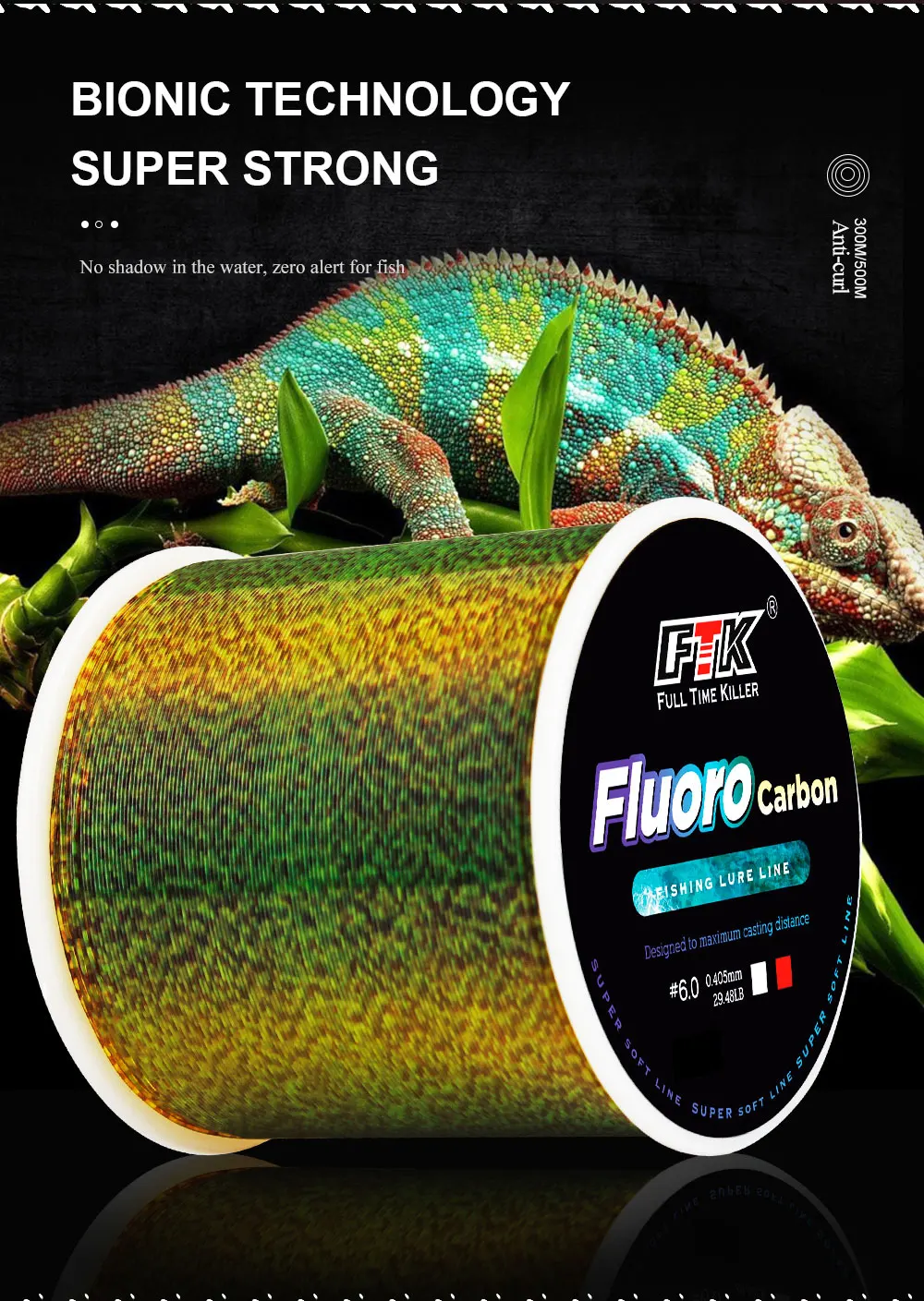 FTK 300/500 m Unsichtbare Angelschnur Speckle Fluorkohlenstoff-Beschichtungsschnur 0,14 mm-0,50 mm 4,13 LB-34,32 LB Superstarke gefleckte Schnur – Detail 13