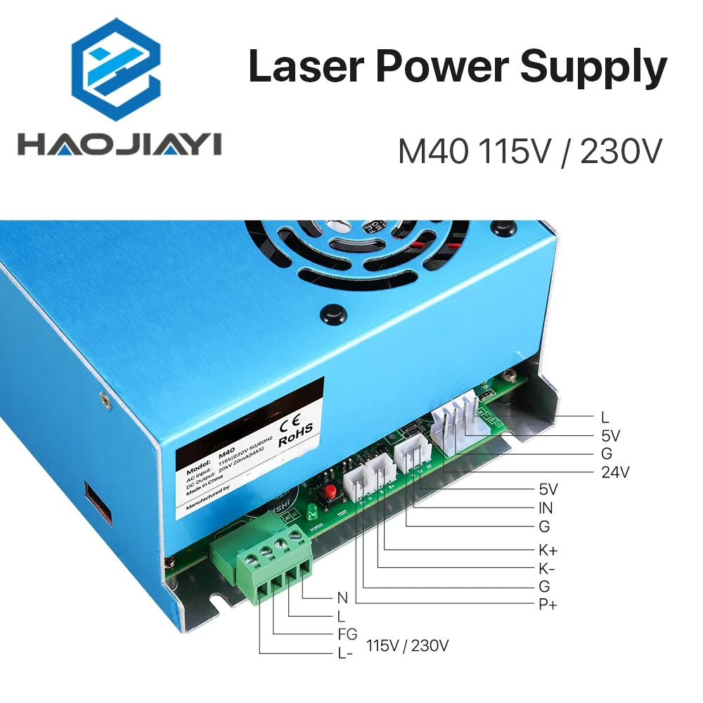 Alimentation laser CO2 40W, 115V/230V, pour machine de découpe et gravure laser M40 modèle B MYJG