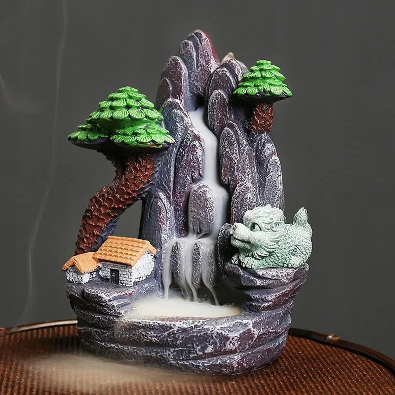 Creative Resin Rockery Landscape Decoration High Mountains Flowing Water Backflow Incense Burner Home Tabletop Decoration