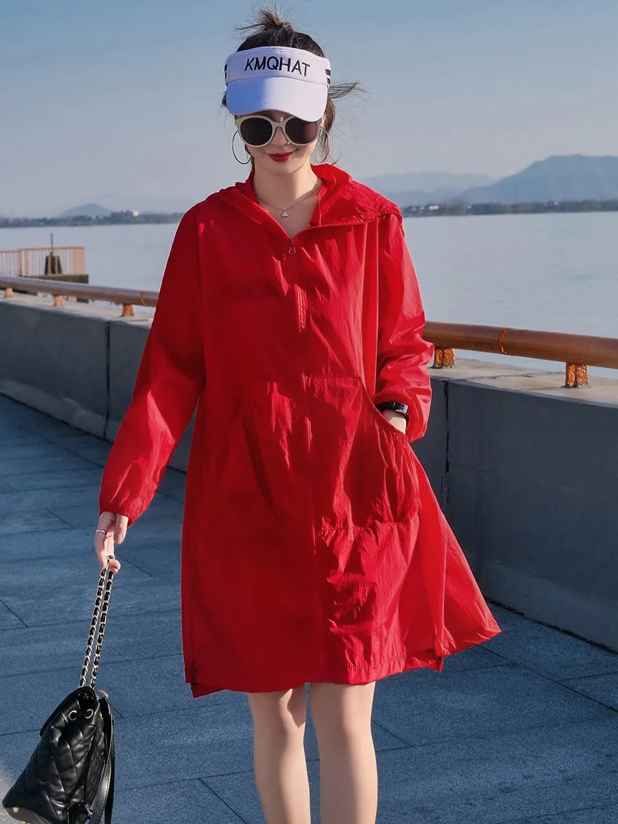 Women's Long Sleeve Sun Protection Jacket Lightweight Breathable Summer Thin Model Korean Style All-Match Mid-Length Coat
