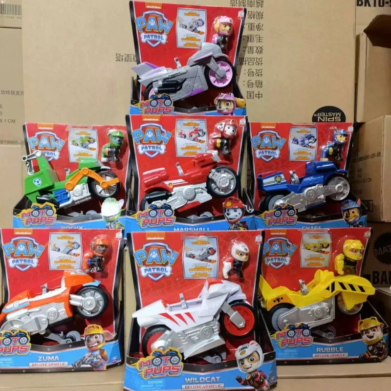 Original Paw Patrol Moto Pups Wildcat Chase Skye Deluxe Pull Back Motorcycle Vehicle With Wheelie Feature & Toy Figure Kid Gift