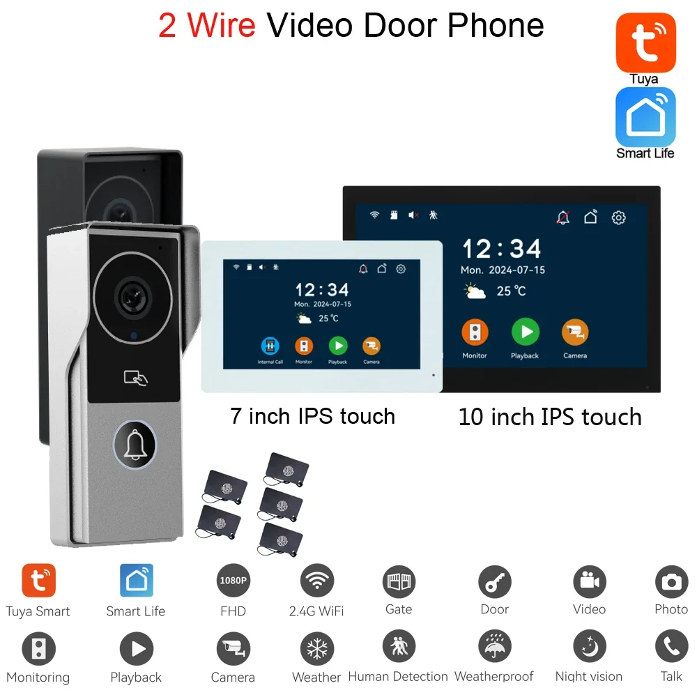 1Set 2Pin Cable Wire Video Door Phone System 7/10
