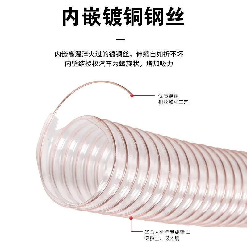 Transparent PU Vacuum Tube With An Inner Diameter of 20-100mm, Vacuum Exhaust Hose, Exhaust Pipe, Air Pipe 5M