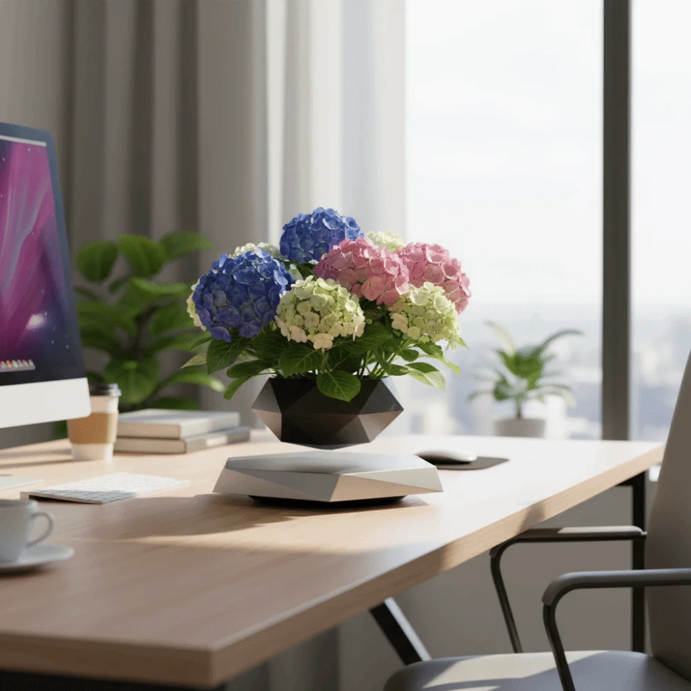 

Magnetic Levitation Green Potted Plants Geometric Creative Magnetic Levitation Bonsai Desktop Ornament Plastic Flower Pot