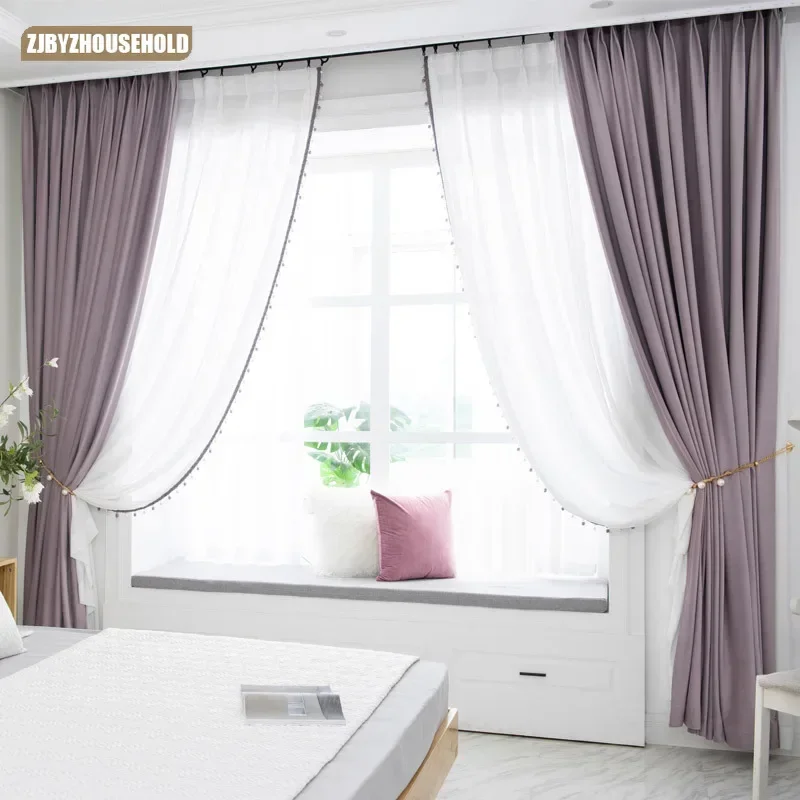 

Customization Curtains for Living Room and Bedroom Thickened Light Luxury Morandi, Elegant Purple Velvet Nordic Window Curtain N