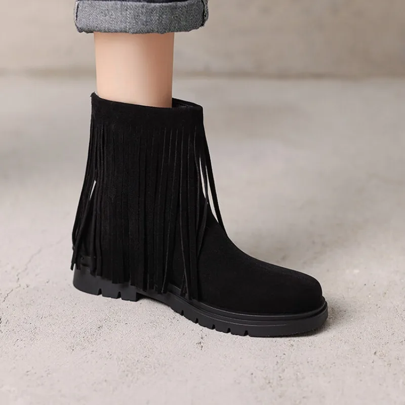 Autumn/Winter 2026 Vintage Women's Knee-high Boots Round Head Suede Fringed Boots Casual Everyday Style Sizes 32-43
