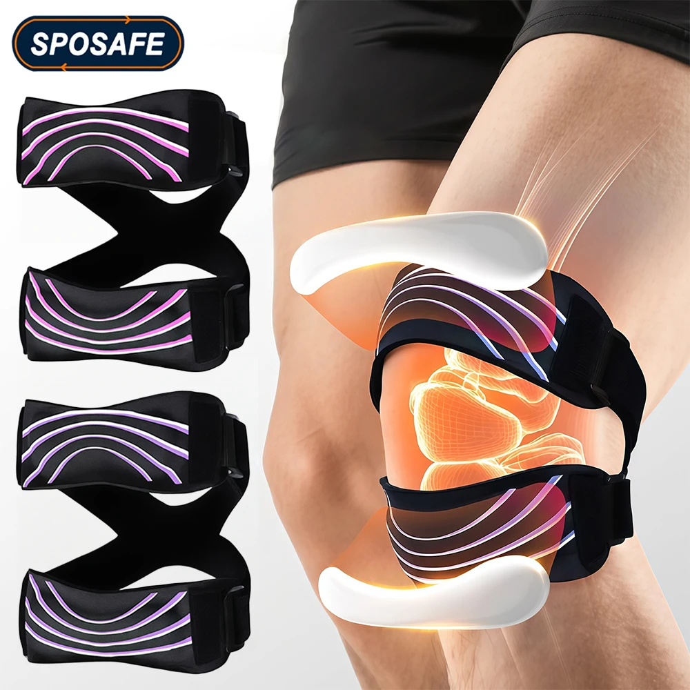 1/2PCS Knee Brace Adjustable Patellar Tendon Support Band with Dual Silicone Pads for Running, Jump Rope, Hiking, Basketball