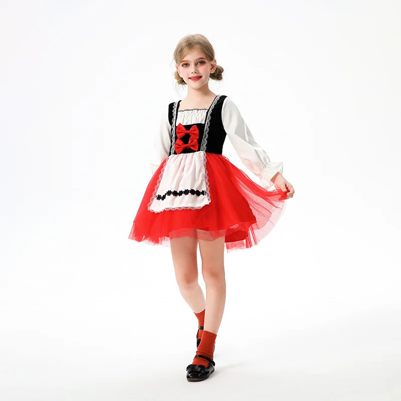 أزياء الهالوين للأطفال لعيد الميلاد، غطاء ركوب أحمر صغير، شال، عباءة على طراز المزرعة الريفية، زي أداء تنكري للفتيات