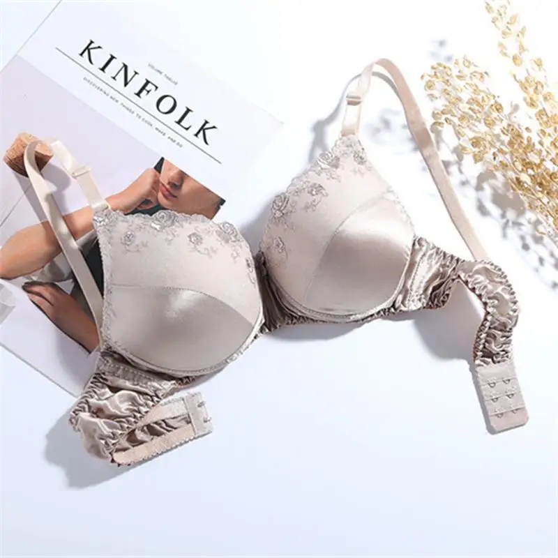 Silk bra Double-sided silk massage padded with soft underwire lace lace silk bra thin