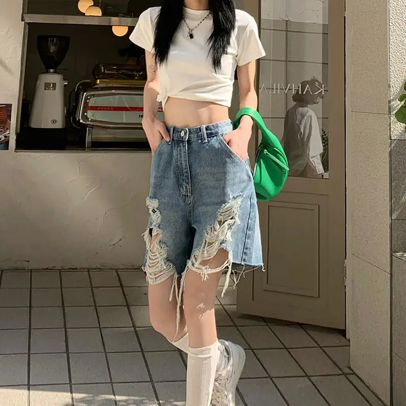 

Women's Denim Shorts Hole Jean Retro Oversized Harajuku Hollow Out Denim Pants Vintage Casual Ladies Jeans Harajuku y2k pants