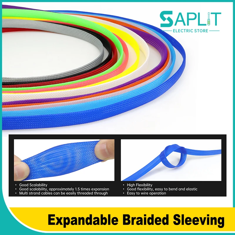 10/50M Cable Sleeve 2/4/6/8/10/12/16/20/30/40mm PET Expandable Braid Sleeving High Density Nylon Mesh Tube Wire Insulated Sheath