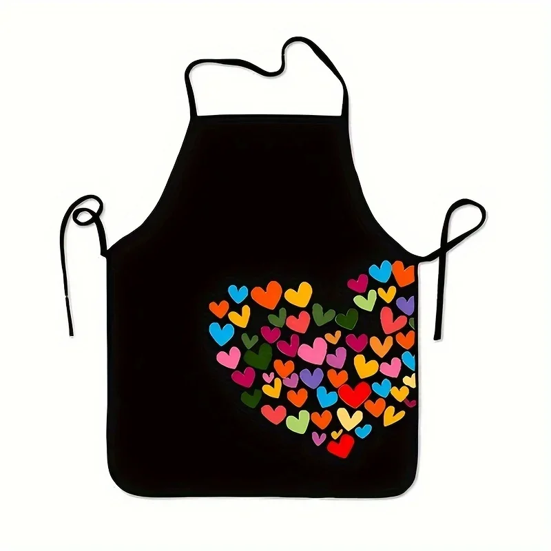 Colorful Heart Pattern Kitchen Apron Color Coded Hearts Print BBQ Party Cafe Restaurant