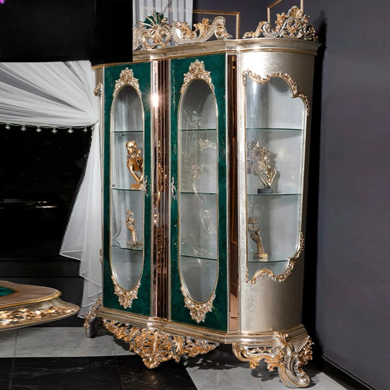 European wine cabinet mahogany carved decorative cabinet French double door glass locker