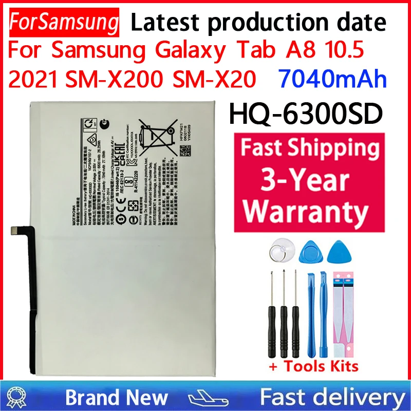 New HQ-6300SD/NA 7040mAh 3.85V Tablet Battery for Samsung Galaxy Tab A8 10.5 2021 SM-X200 SM-X205 Replacement Batteries
