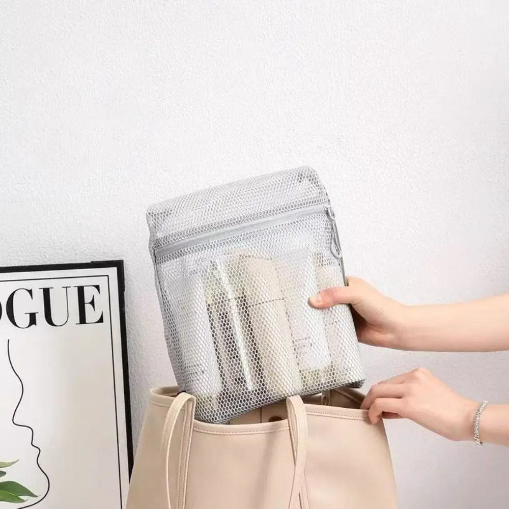 Casual Nylon Storage Pouch With Zipper Hand-held Mesh Pouch Multipurpose Mesh Cosmetic Bag Women