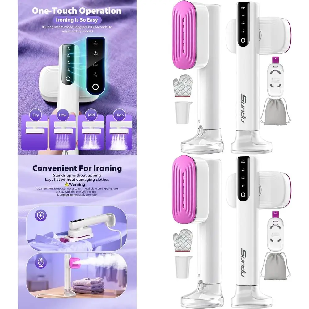 

Портативный отпариватель для одежды 1000 Вт: подача пара 25 г/мин, время работы 20 минут, резервуар 100 мл, быстрый нагрев, керамическая панель для квилтинга и путешествий