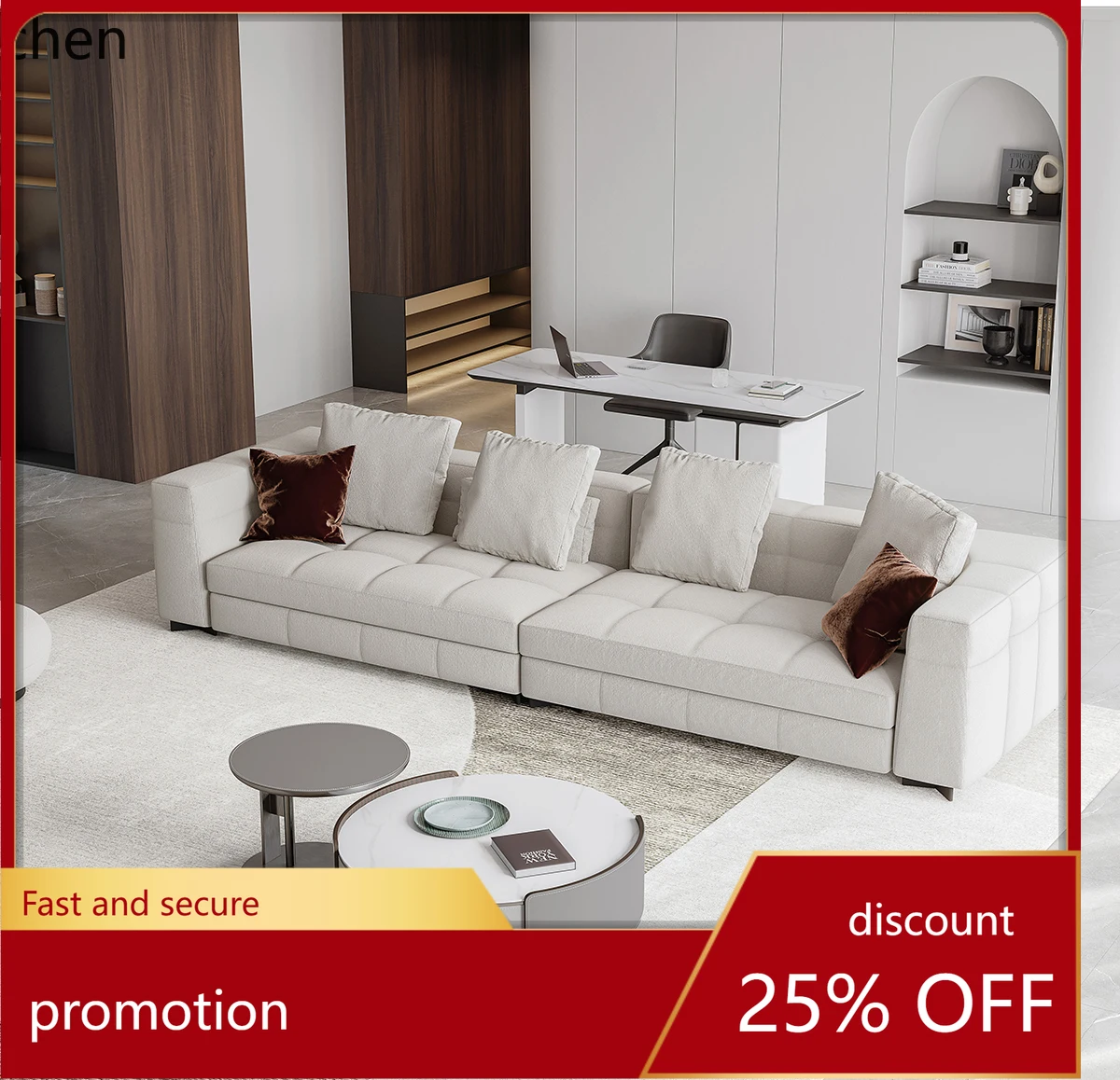 HXL Fabric Sofa Light Luxury Living Room Three-Seater Straight Sofa