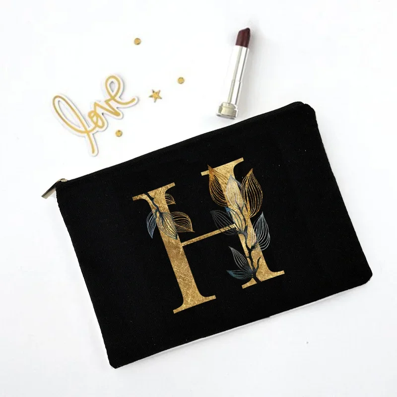 Gold Letters and Fallen Leaves Women Cosmetic Bag Make Up Bag Cosmetic Organizer Make Up Bag Lady  Brushes Bag Travel Wash Pouch