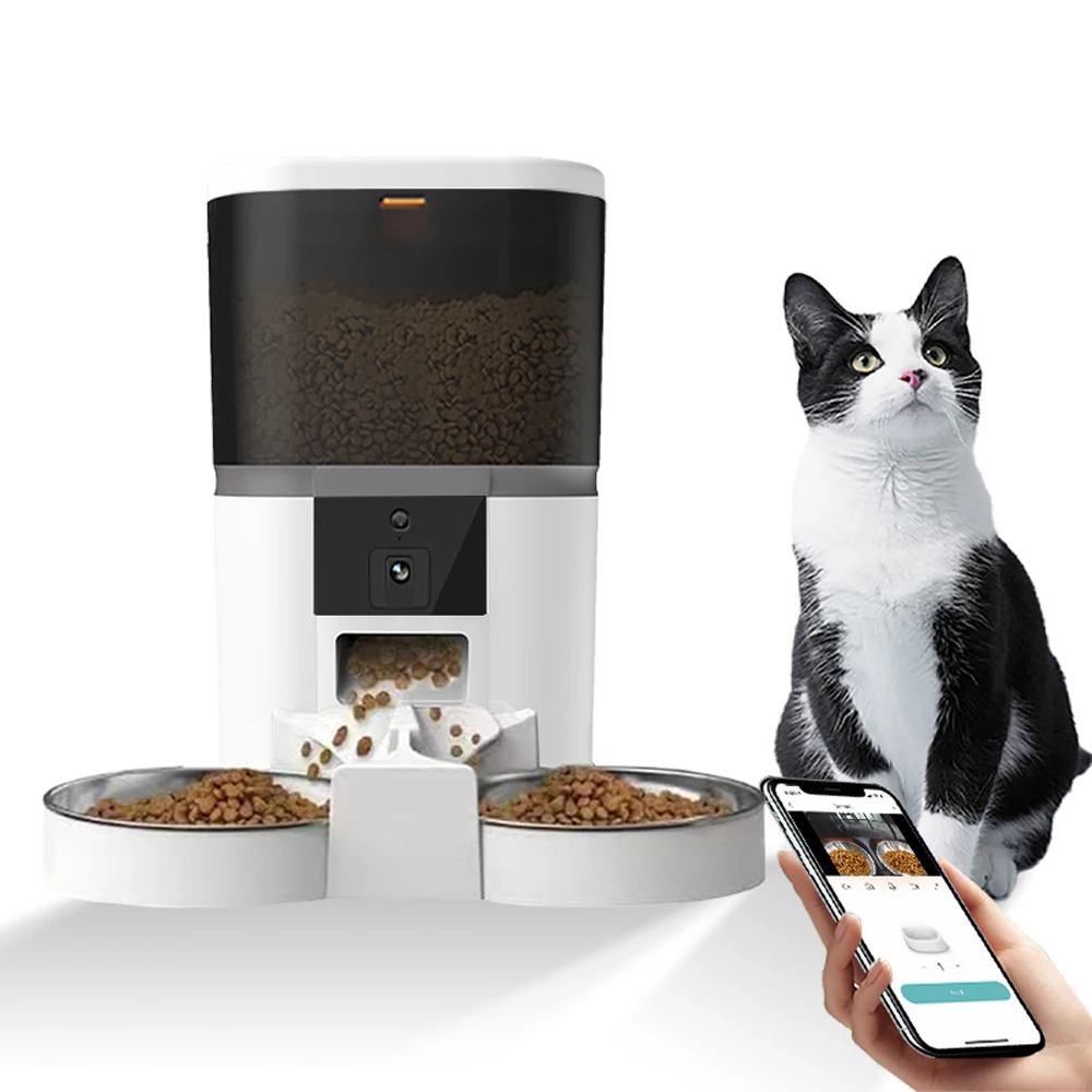 4L met HD-camera Automatische voerbak voor huisdieren Katten- en hondenvoer Automatische dispenser Geschikt voor twee katten en hondenvoer op afstand