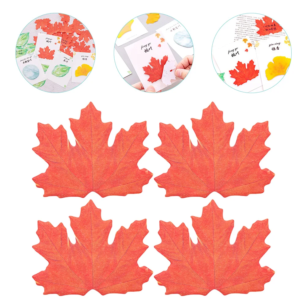 4 Pcs Leaf Stickers Memo Pads Adhesive Paper Notes Double Offset Office Supplies Student Use