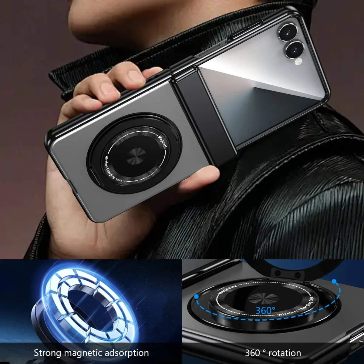 Вращающийся на 360° чехол-держатель с магнитным кольцом для Samsung Galaxy Z Flip 7 fe 6 5 4 3, чехол для телефона с защитой шарнира из закаленной пленки