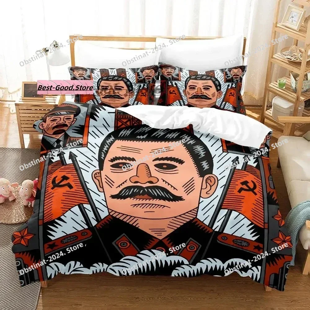 Russian Comrade Joseph Stalin Portrait Bedding Set Single Twin Full Queen King Size Bed Set Aldult Kid Bedroom Duvetcover Sets