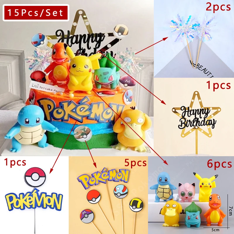 15 Stks/set Pokemon Cake Topper Pikachu Anime Figuur Feest Gelukkige Verjaardag Pokemon Cake Decoratie Benodigdheden Jongen Ornamenten Kids Cadeau - afbeelding 1