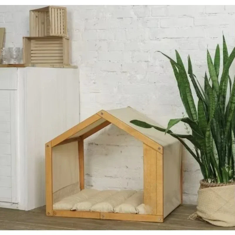 Large wooden pet house with raised floor solid wood frame insulation wall, elegantly designed for small and medium sized pets