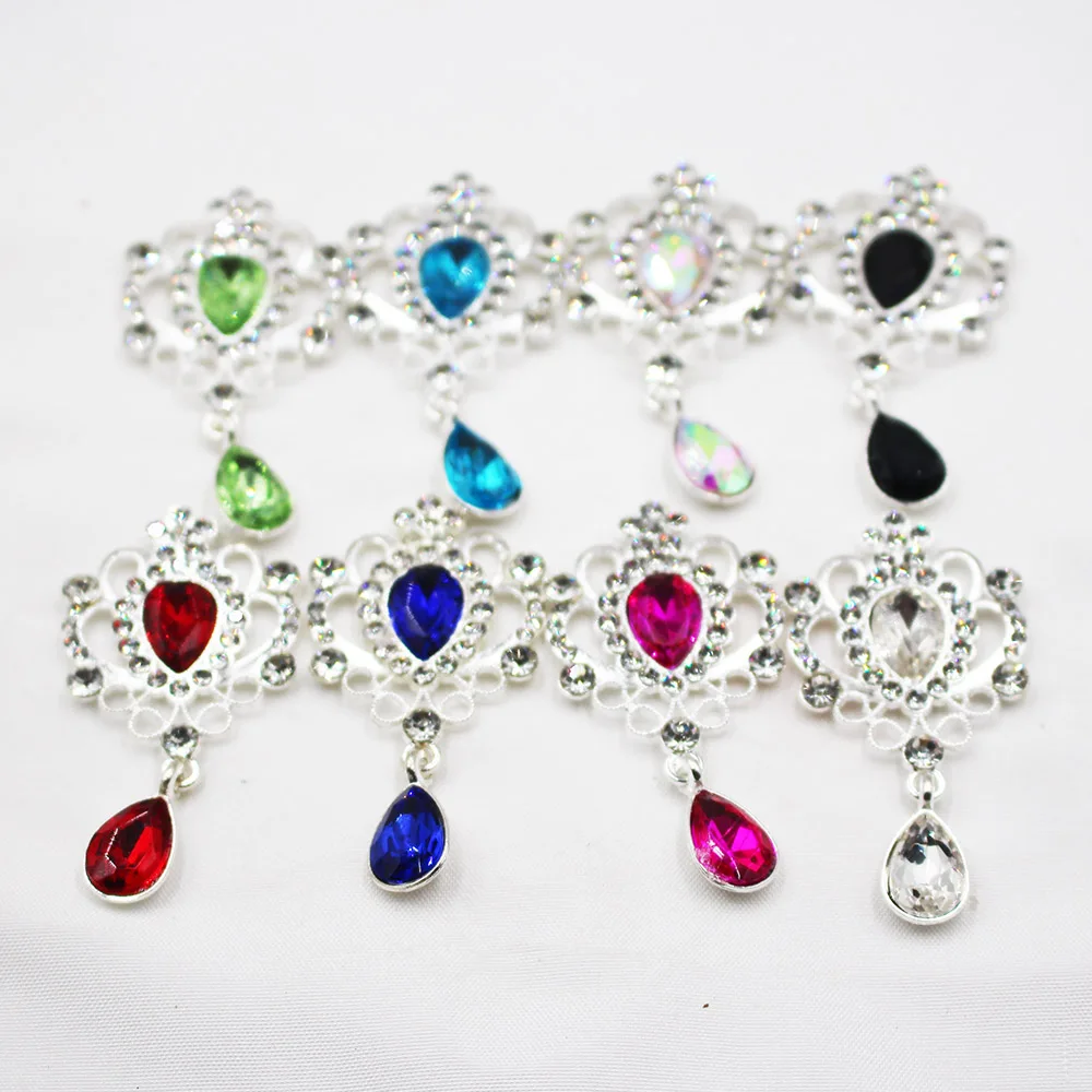 

6pcs 27*51mm Baroque Alloy Glass Waterdrop Pendants Silver DIY Rhinestone Buckle Handmade Fashion Hair Accessory Parts